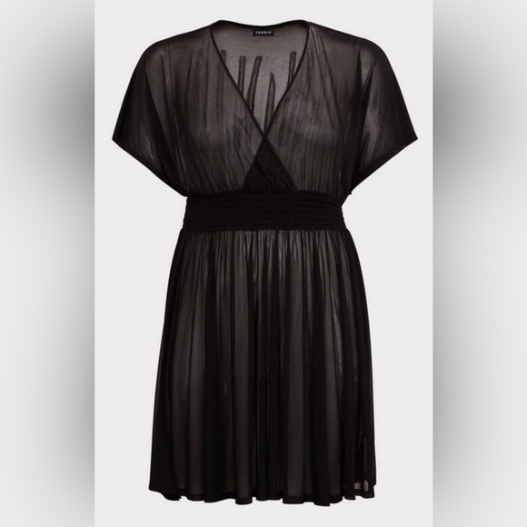 #408 - Torrid Mesh Smock Waist Cover Up Dress Sheer Sexy Lingerie Mini Nightgown - Picture 1 of 11